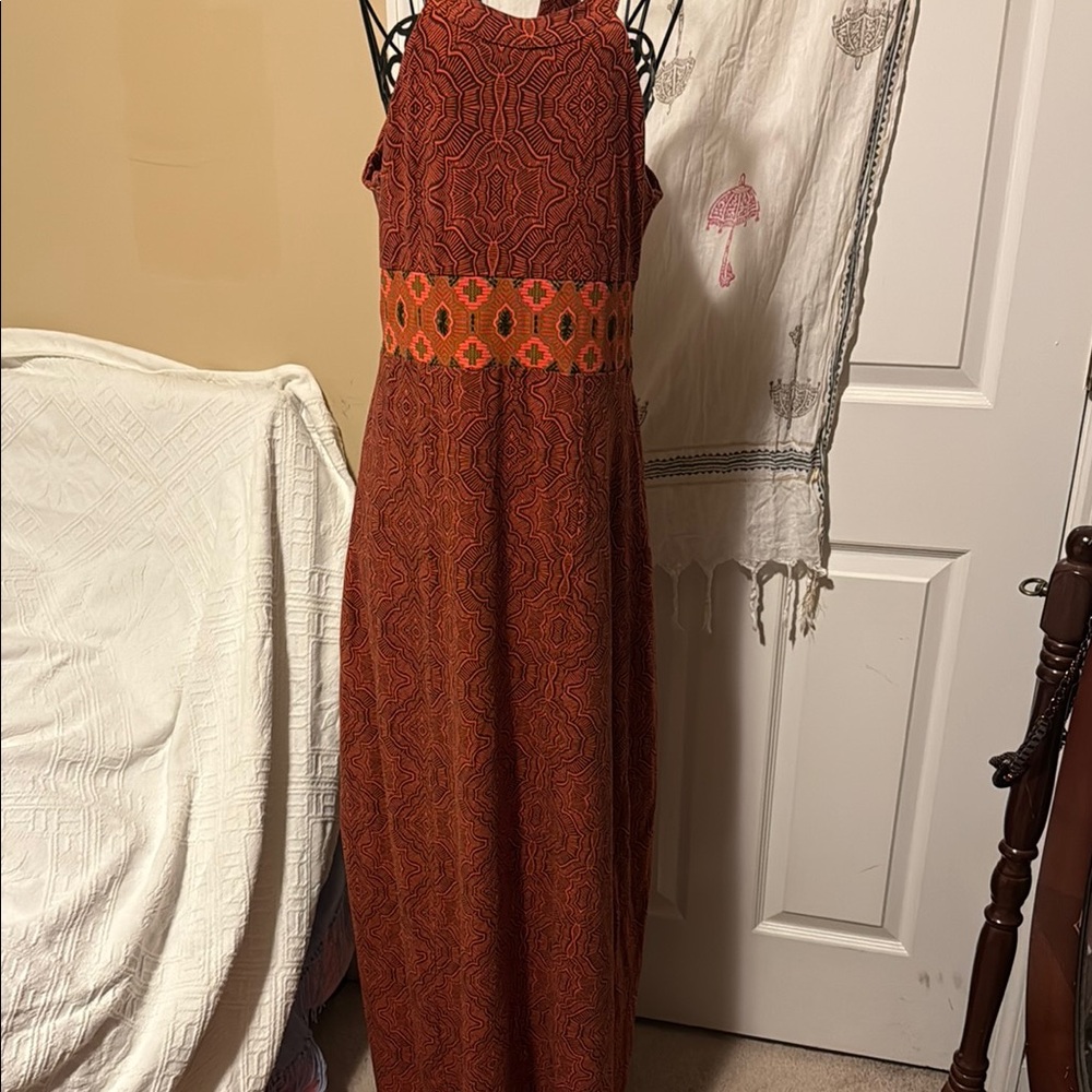 Prana Red Sleeveless Halter Sundress Maxi